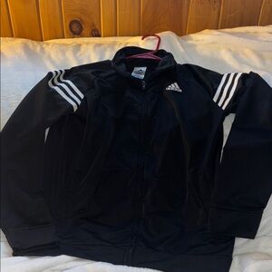 adidas Black Jacket with White Stripe Accents - Kids